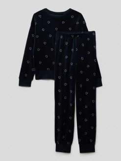 Schiesser Pyjama Mit Allover-Muster Modell 'Tommorows World' - Dunkelblau