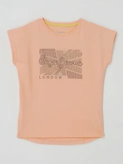 Pepe Jeans T-Shirt Mit Logo Aus Strasssteinen Modell 'Leli' - Rosa