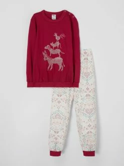 Calida Pyjama Aus Baumwolle Modell 'Folk' - Bordeaux Rot
