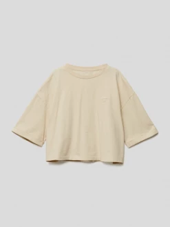 Mango Cropped T-Shirt Mit Stitching - Sand