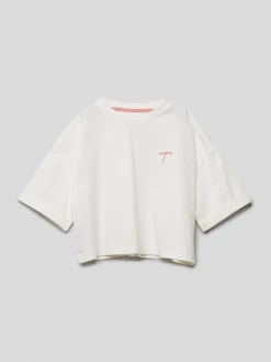 Mango Cropped T-Shirt Mit Stitching - Ecru